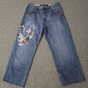 Lot 29 x Looney‎ Tunes Leg Print Vintage Y2K Baggy Jeans Sylvester Size 32x26